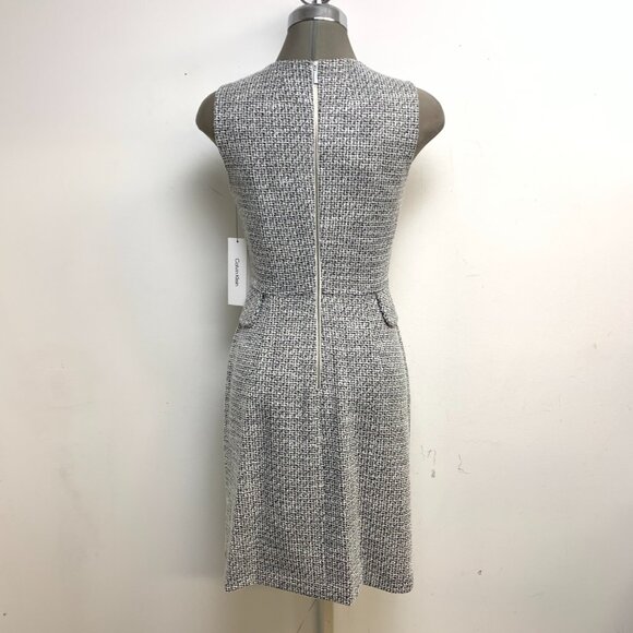 New! Calvin Klein Sleeveless Crew Neck Tweed Flap Pocket Sheath Dress - Picture 5 of 6